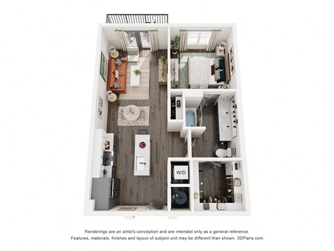 Floor plan for 1 bed, 1 bath, 767 sqft